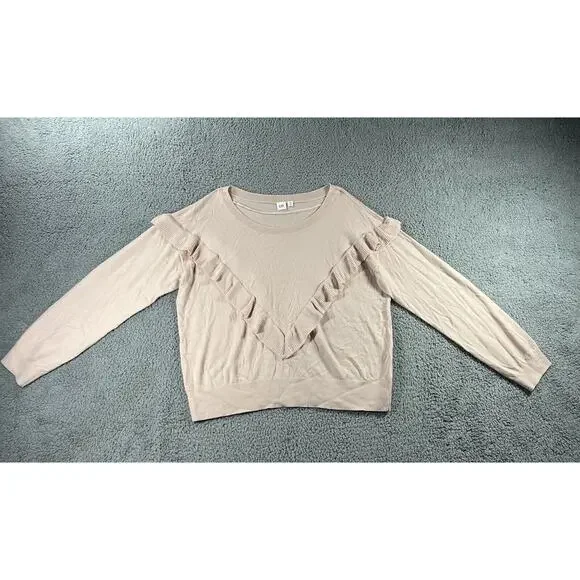 Gap Sweater Women 2XL Merino Wool Boat Neck Ruffle Cottagecore Peasant Casual - Picture 1 of 9